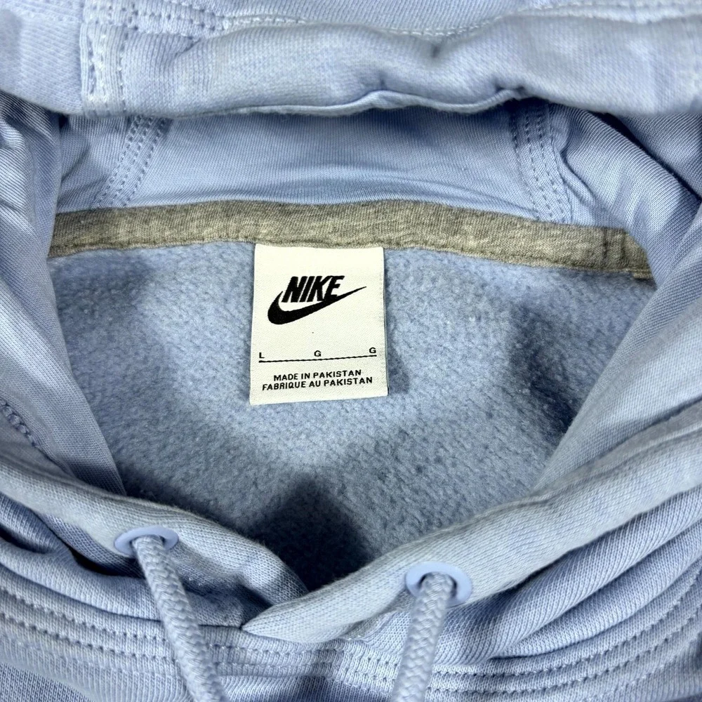 Nike Hoodie Mens L Blue Fleece Lined Embroidered Swoosh Logo Drawstring Pullover